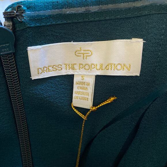 DRESS THE POPULATION Madison Strapless Fluted Midi Dress Slit Pine Size Small - Picture 6 of 11